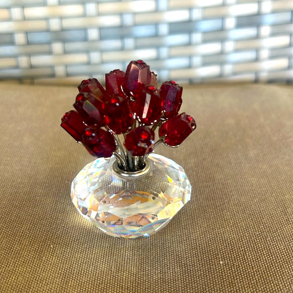 Swarovski Red Roses Vase Figurine  #7400